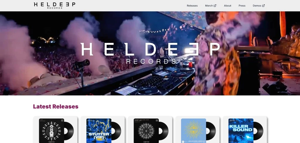 Homepagina van Heldeep Records, met latest releases