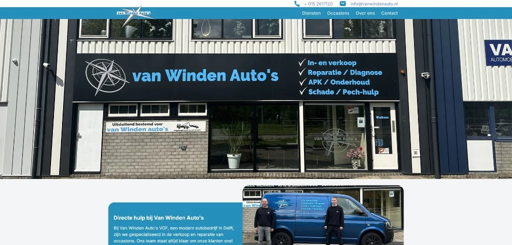 Homepagina van Van Winden Auto's in Delft